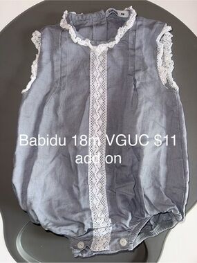 Babidu Gray Lace-Trim Baby Romper - 18M